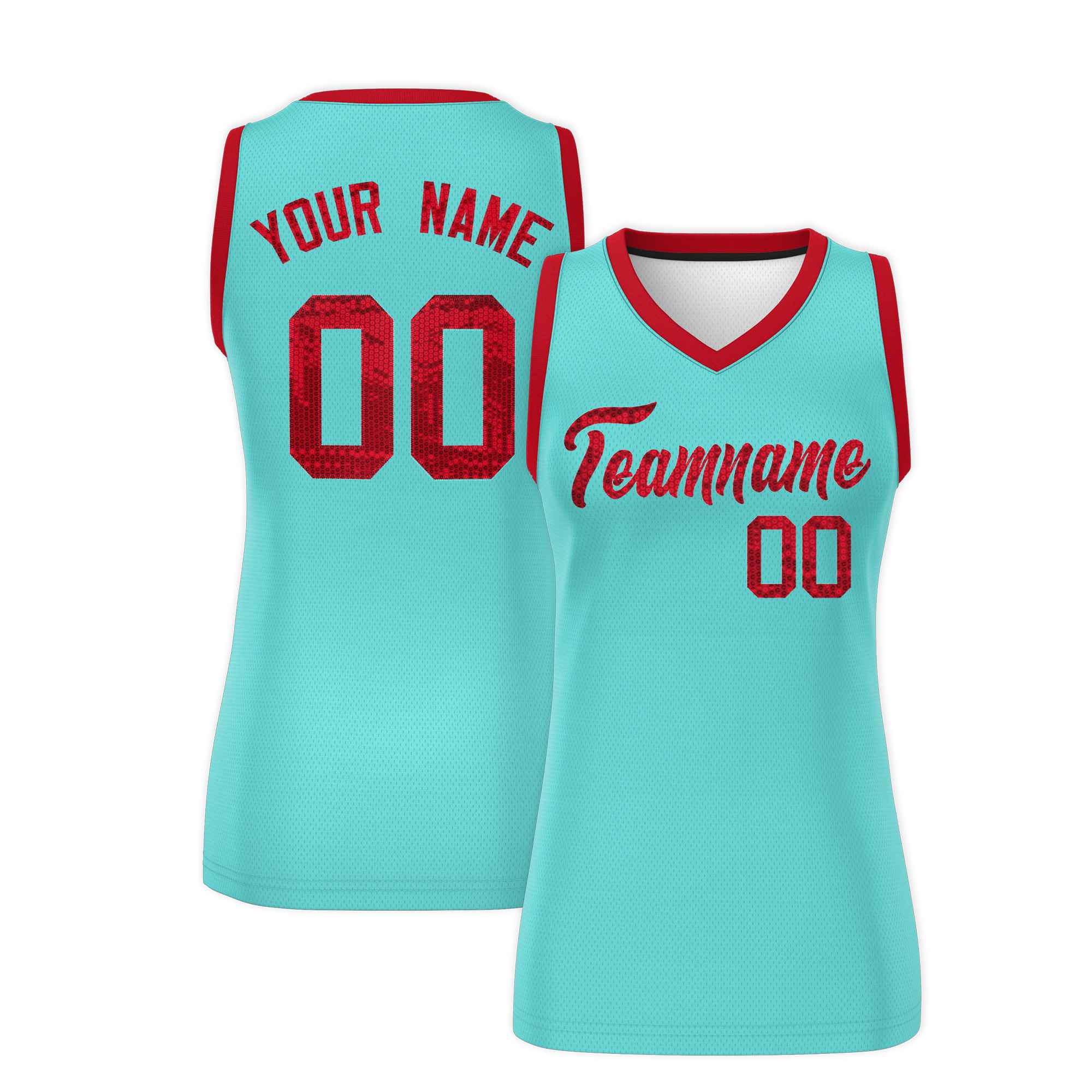 Custom Bright Green Red Women Basketball Jersey Sequined Dress|KXKSHOP