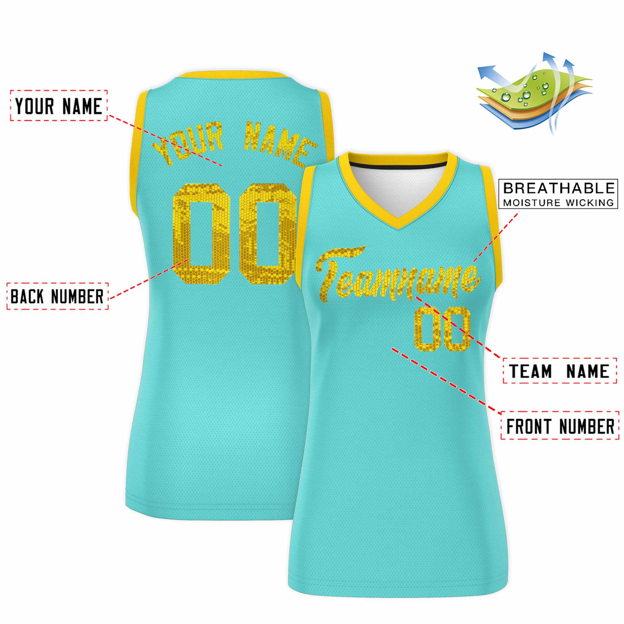 Custom Bright Green Gold Women Basketball Jersey Sequined Dress|KXKSHOP