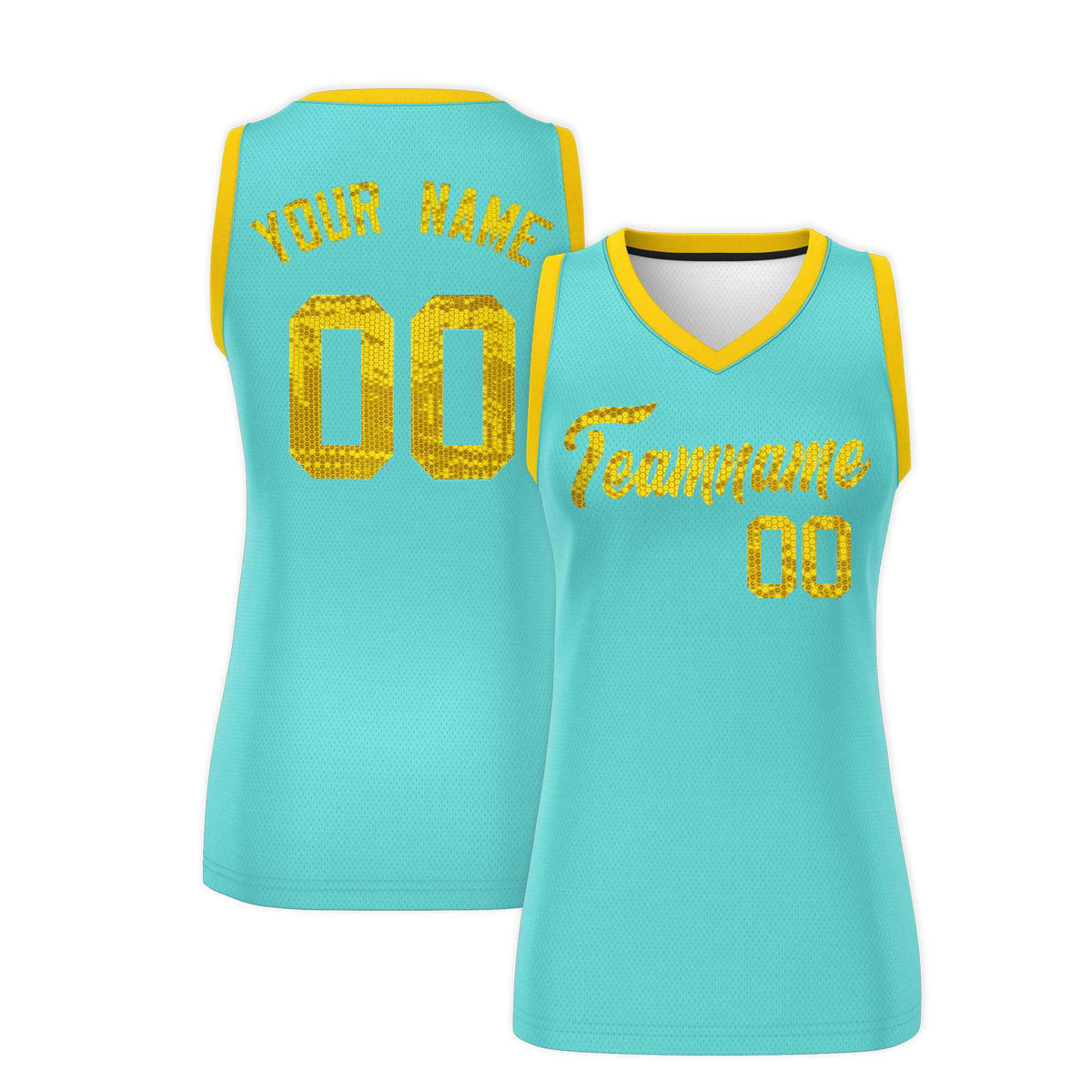 Custom Bright Green Gold Women Basketball Jersey Sequined Dress|KXKSHOP