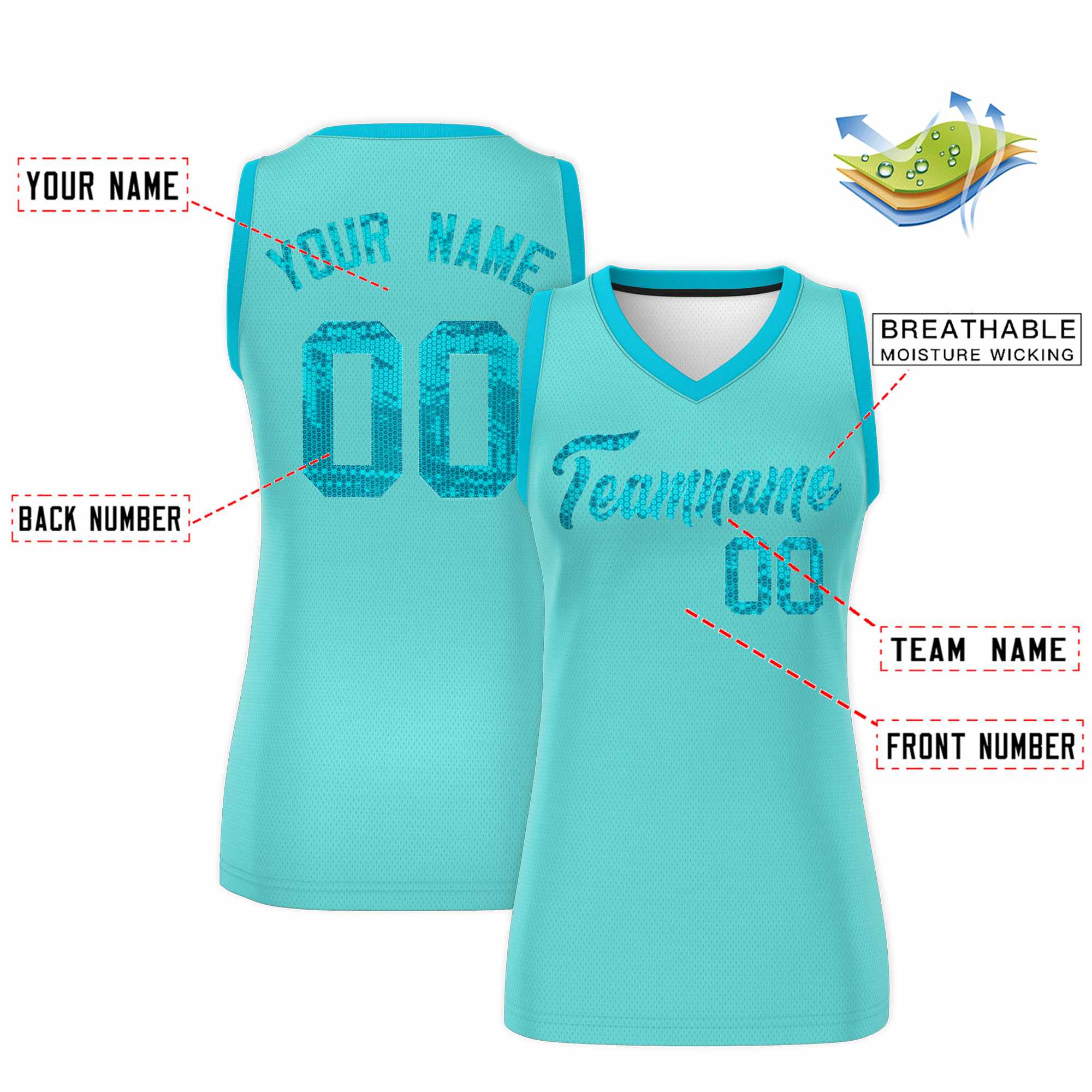 Custom Bright Green Sky Blue Women Basketball Jersey Sequined Dress|KXKSHOP