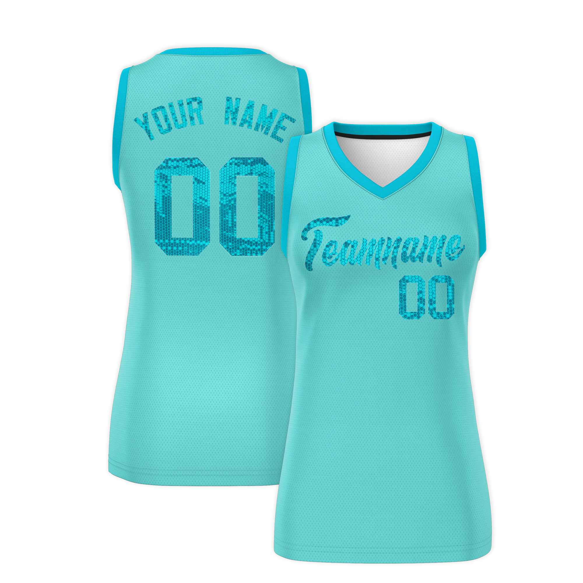 Custom Bright Green Sky Blue Women Basketball Jersey Sequined Dress|KXKSHOP