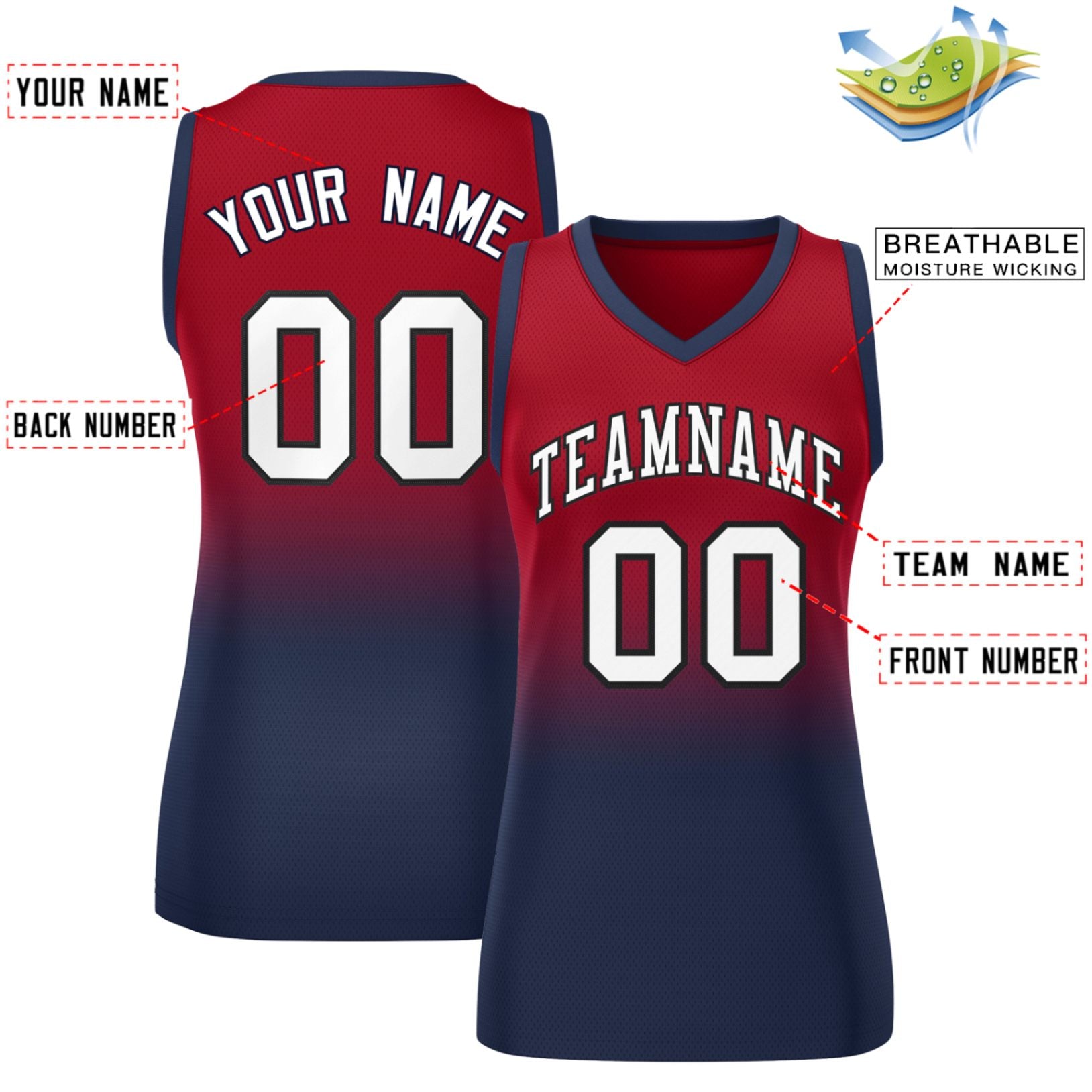 Custom Red Navy Gradient Fashion Tops Mesh Basketball Jersey For Women