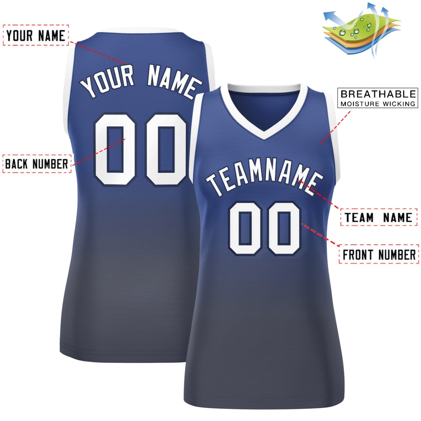 Custom Navy Gray Gradient Fashion Tops Mesh Basketball Jersey For Women
