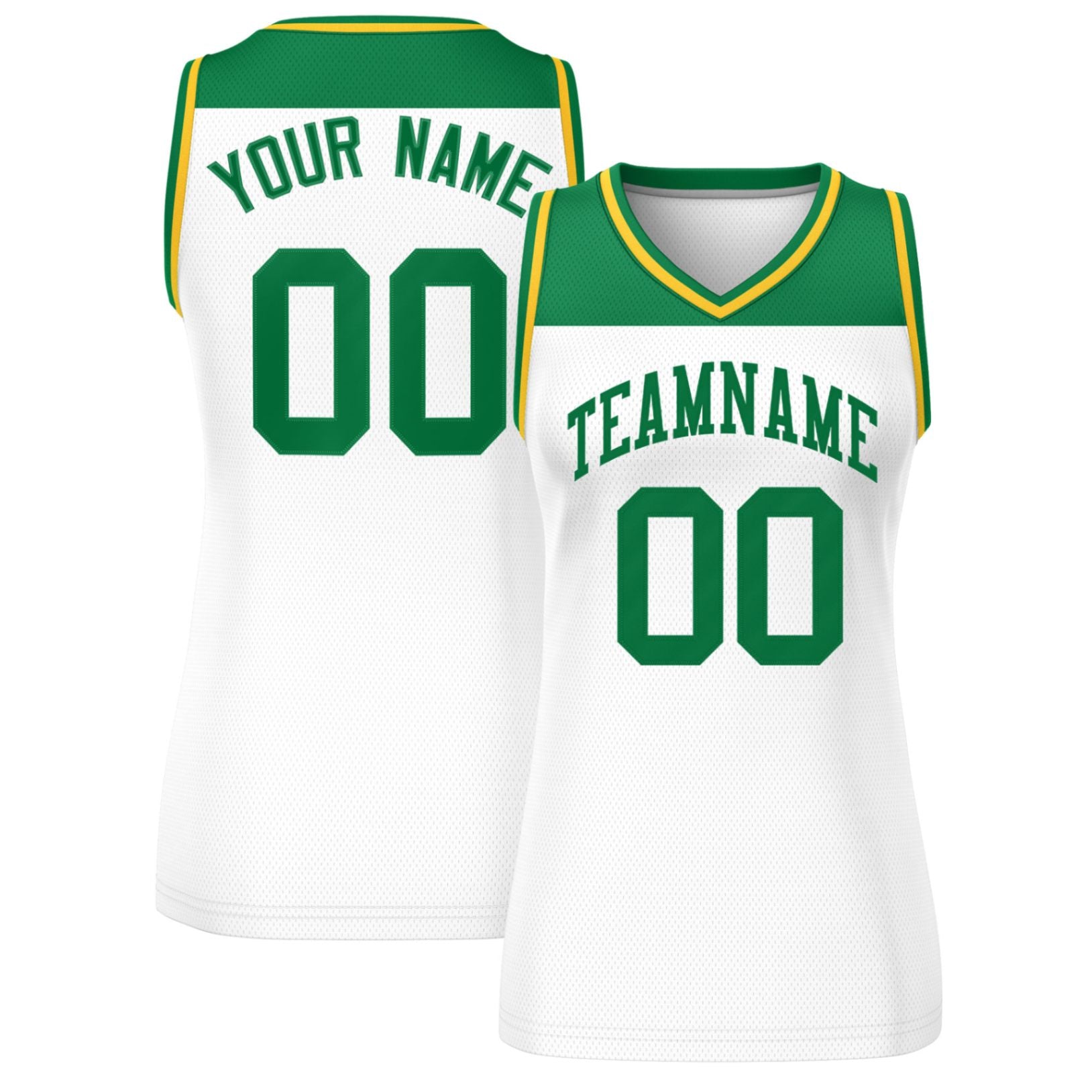 Custom Kelly Green White Color Block Fashion Tops Mesh Basketball Jersey For Women