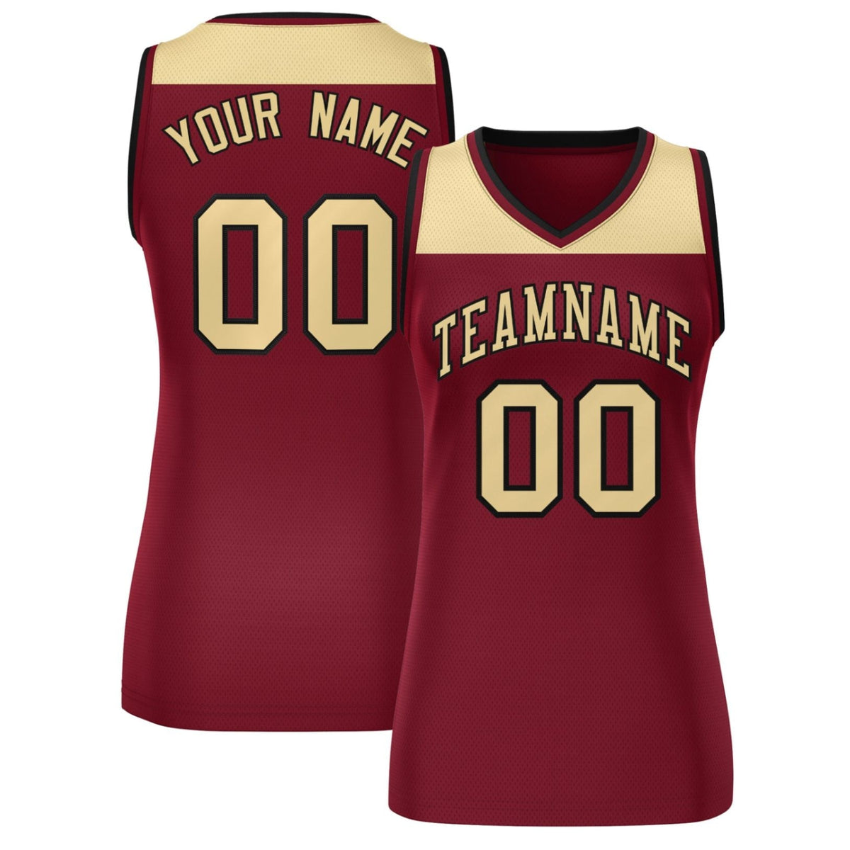 Custom Khaki Crimson Color Block Fashion Tops Mesh Basketball Jersey For Women