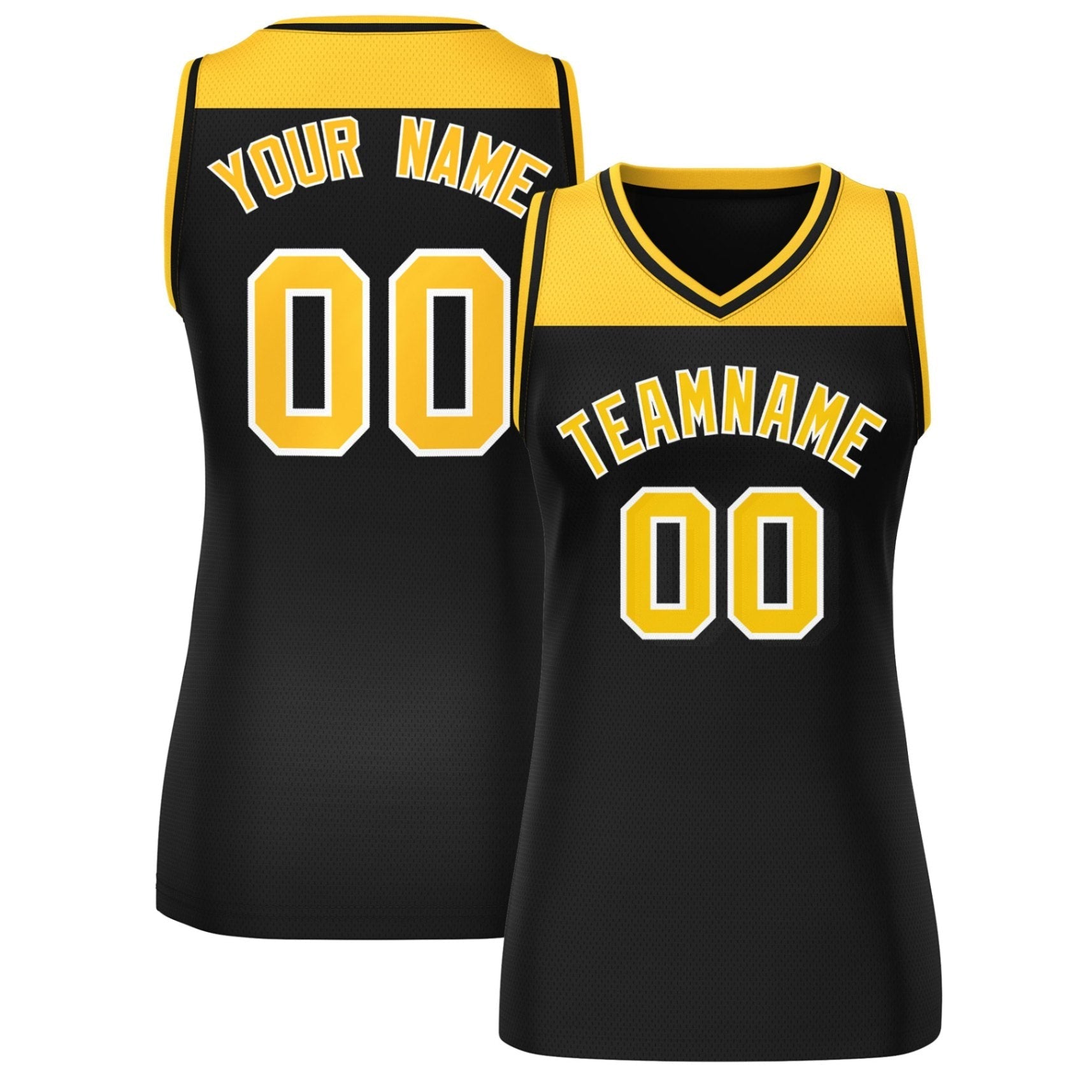 Custom Gold Black Color Block Fashion Tops Mesh Basketball Jersey For Women