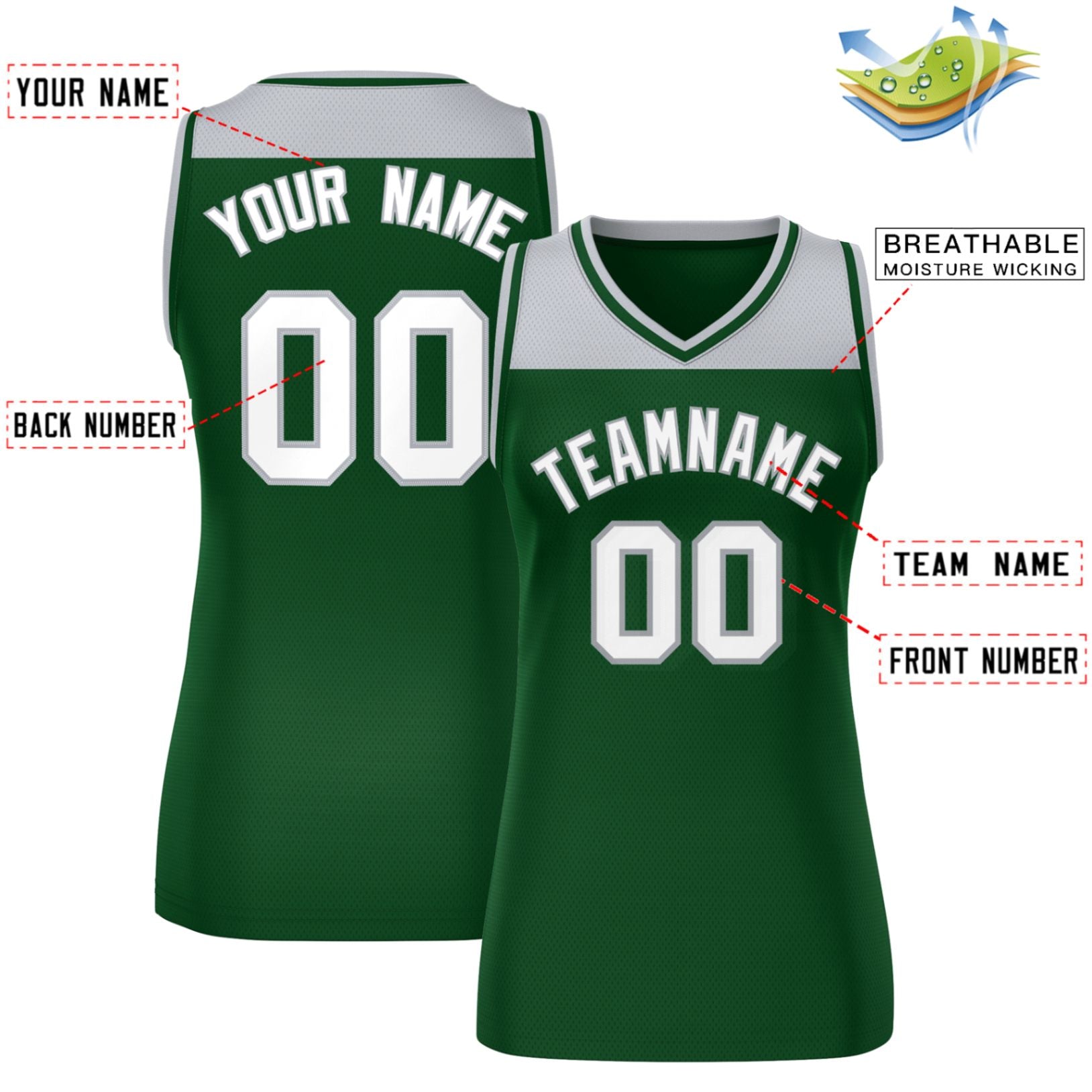 Custom Gray Green Color Block Fashion Tops Mesh Basketball Jersey For Women