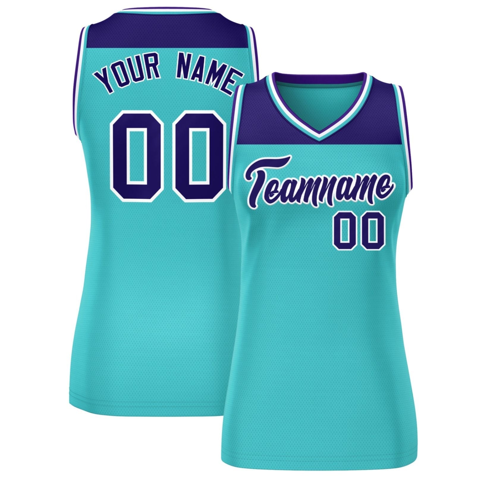 Custom Purple Aqua Color Block Fashion Tops Mesh Basketball Jersey For Women