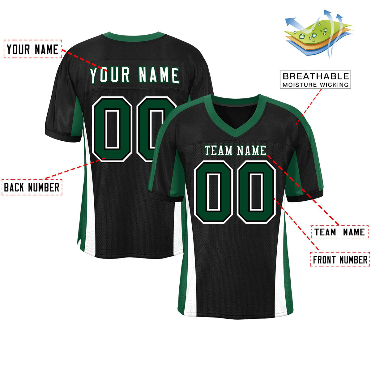Custom Black Color Block Mesh Authentic American Football Jersey