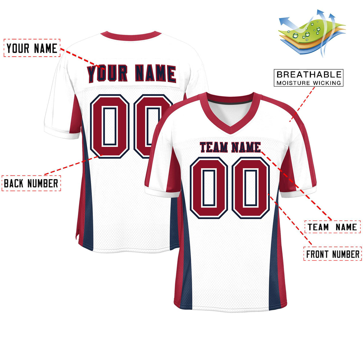 Custom White Color Block Mesh Authentic American Football Jersey