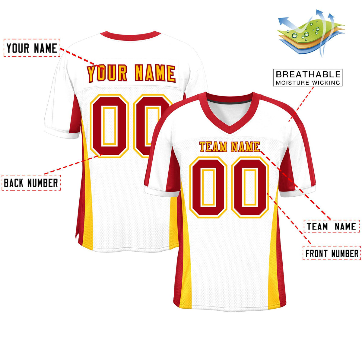 Custom White Color Block Mesh Authentic American Football Jersey