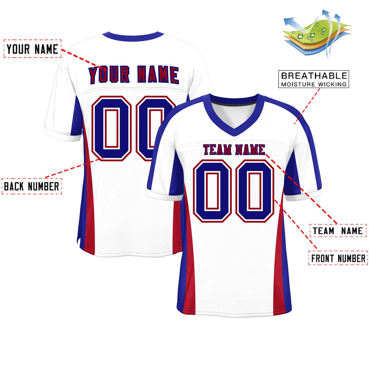 Custom White Color Block Mesh Authentic American Football Jersey