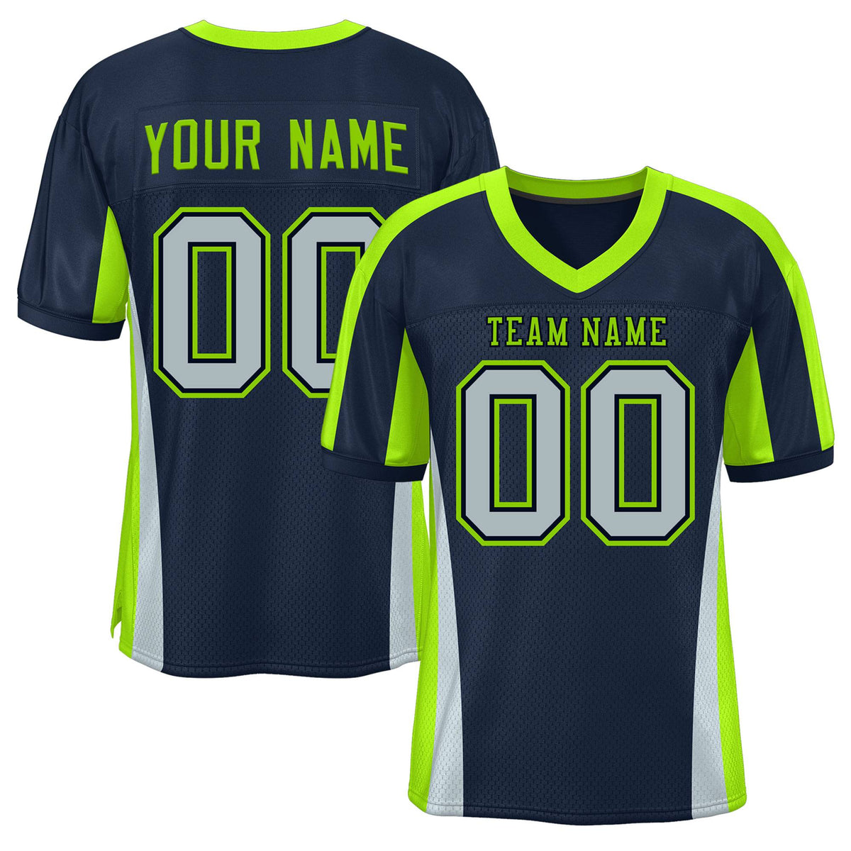 Custom Navy Color Block Mesh Authentic American Football Jersey