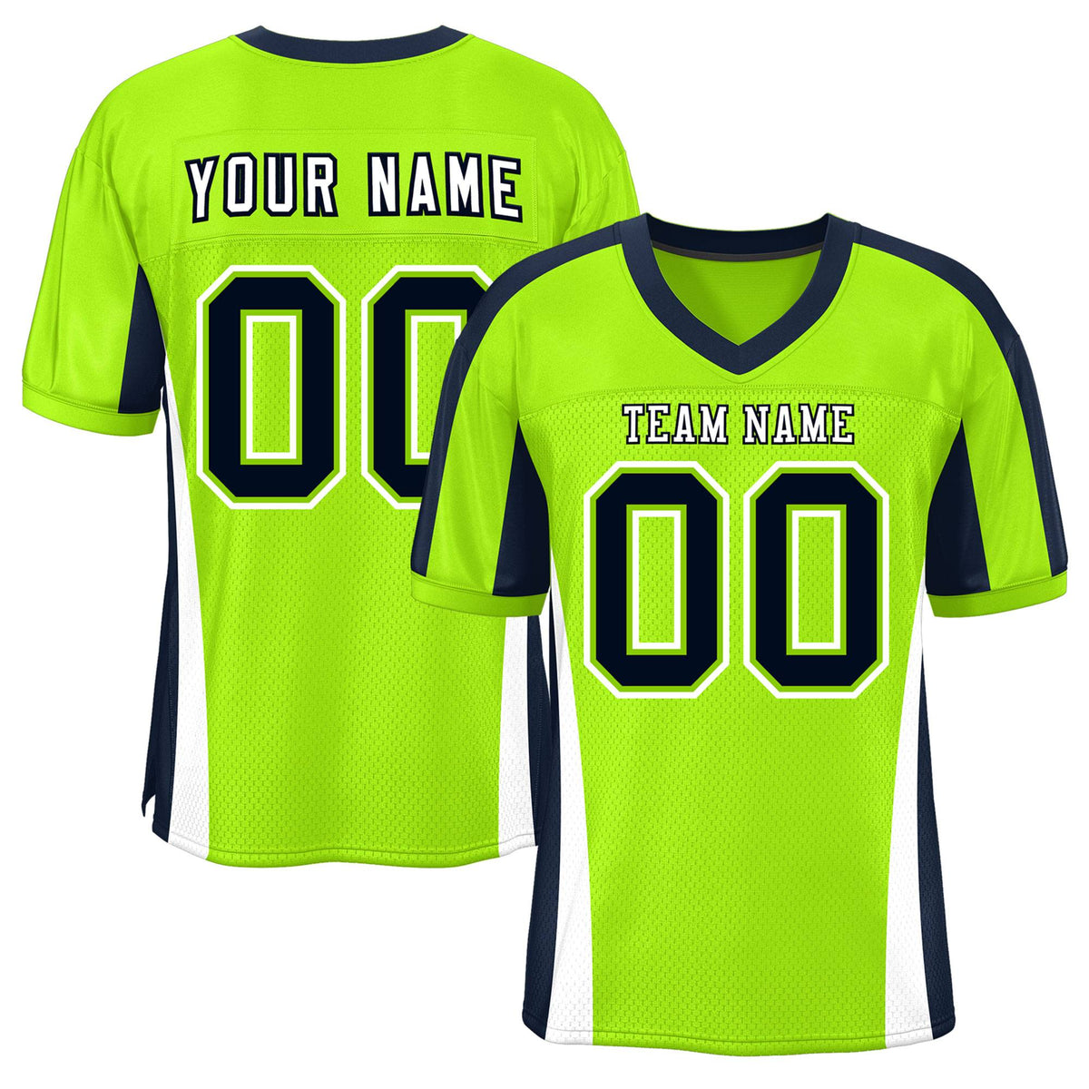Custom Neon Green Color Block Mesh Authentic American Football Jersey