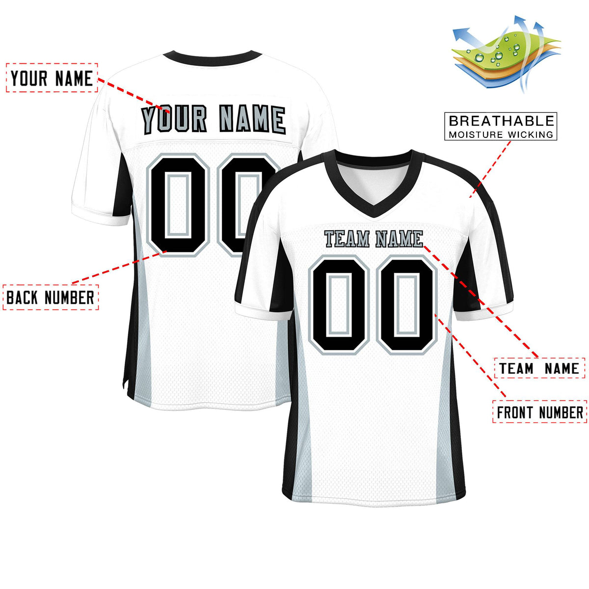 Custom White Color Block Mesh Authentic American Football Jersey