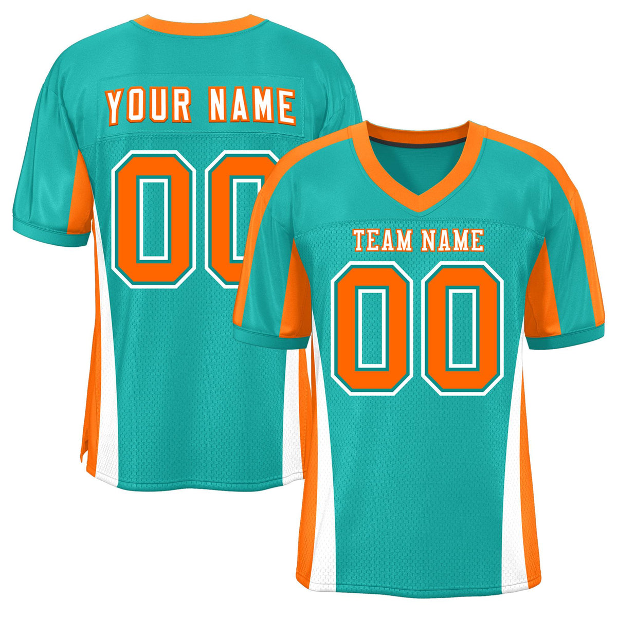 Custom Aqua Color Block Mesh Authentic American Football Jersey