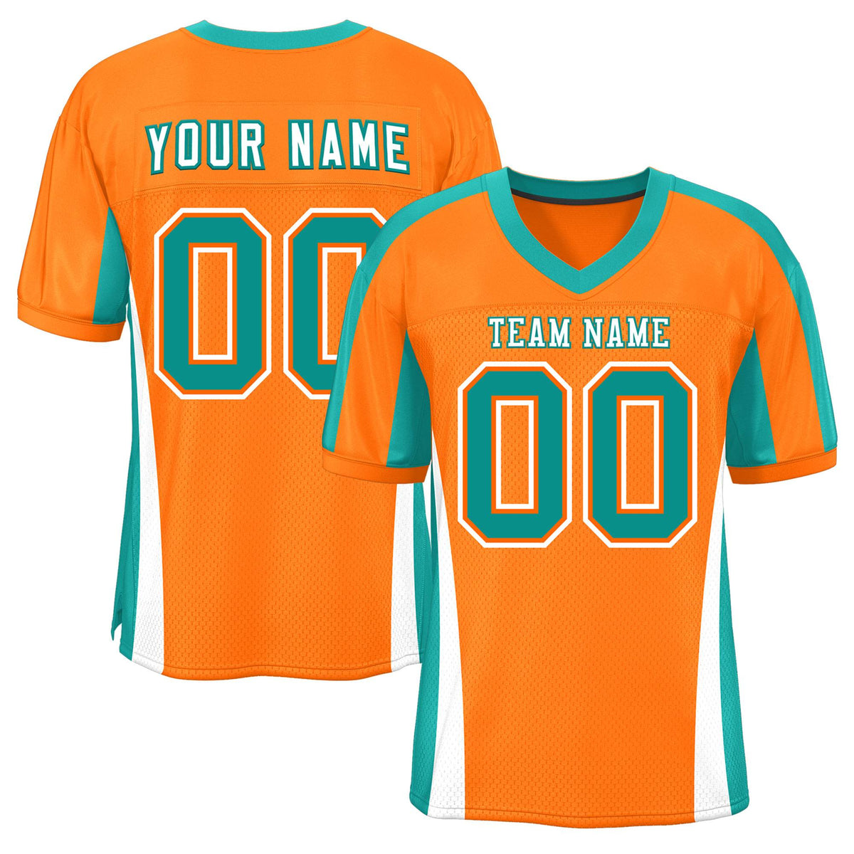 Custom Orange Color Block Mesh Authentic American Football Jersey