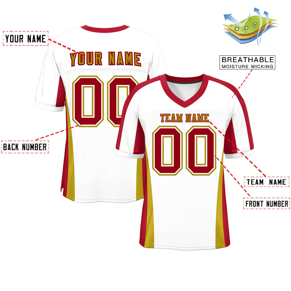 Custom White Color Block Mesh Authentic American Football Jersey
