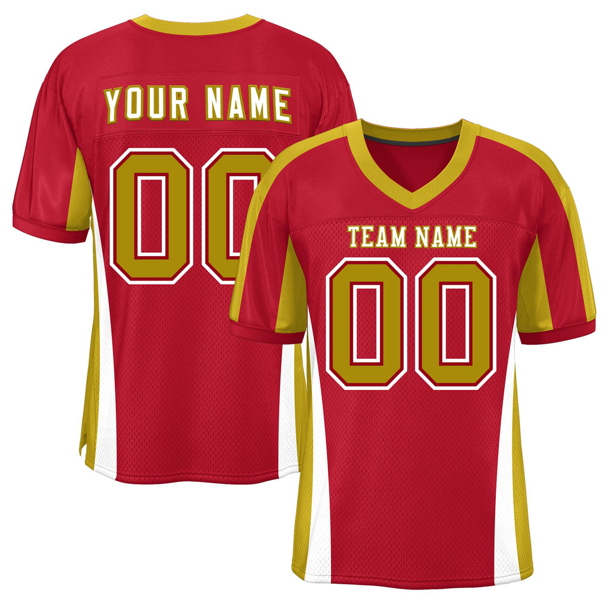 Custom Red Color Block Mesh Authentic American Football Jersey