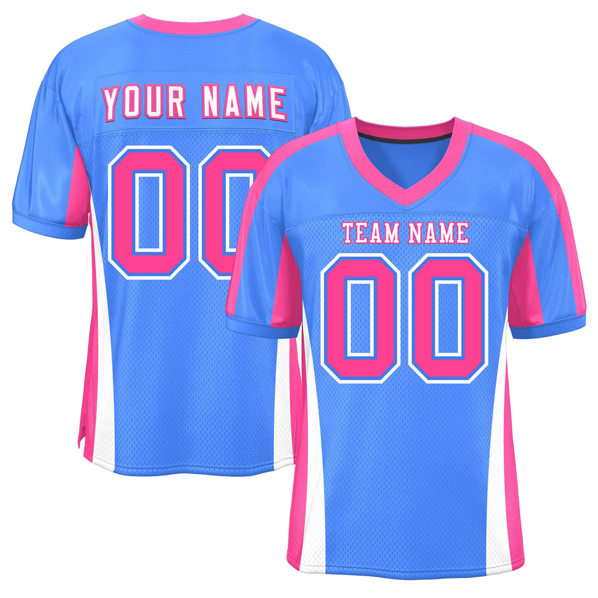 Custom Powder Blue Color Block Mesh Authentic American Football Jersey