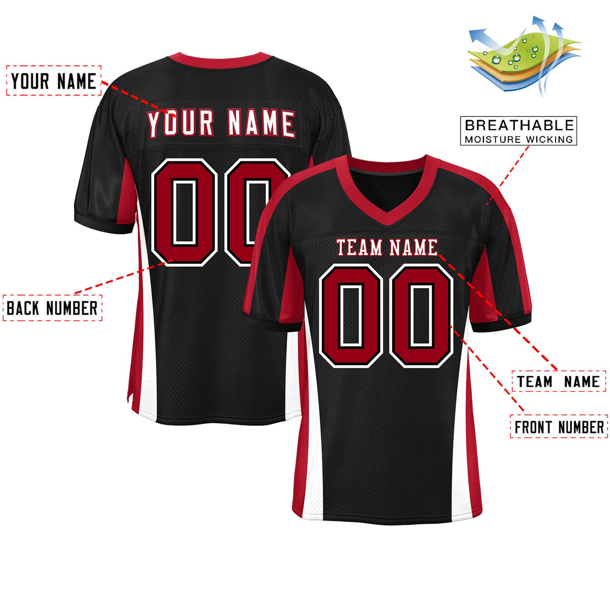 Custom Black Color Block Mesh Authentic American Football Jersey