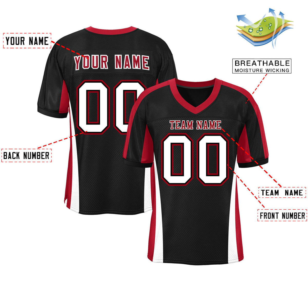 Custom Black Color Block Mesh Authentic American Football Jersey