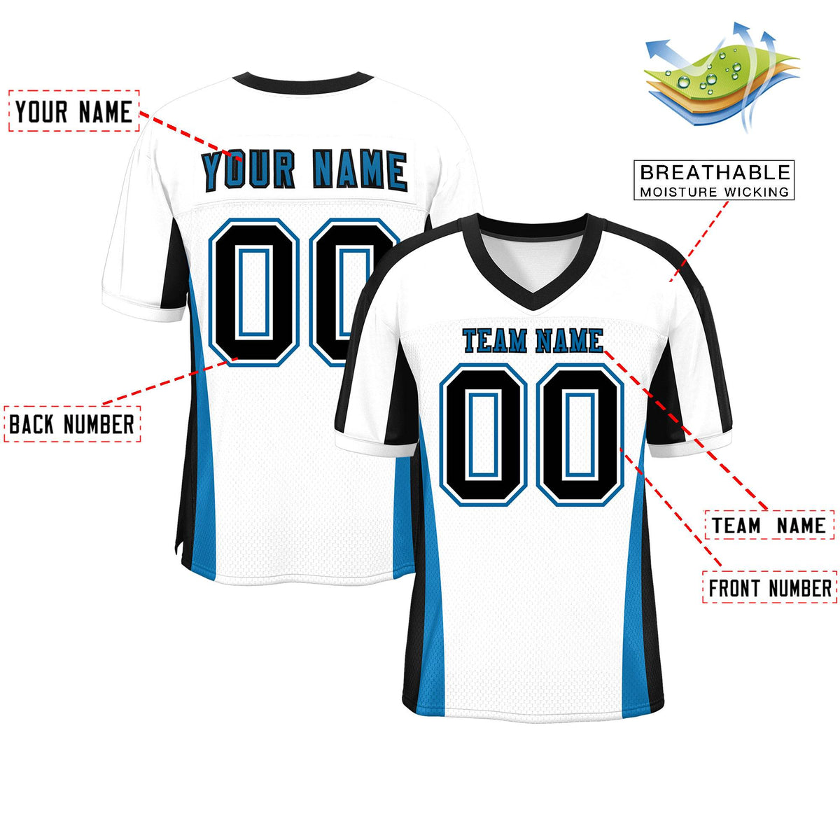 Custom White Color Block Mesh Authentic American Football Jersey