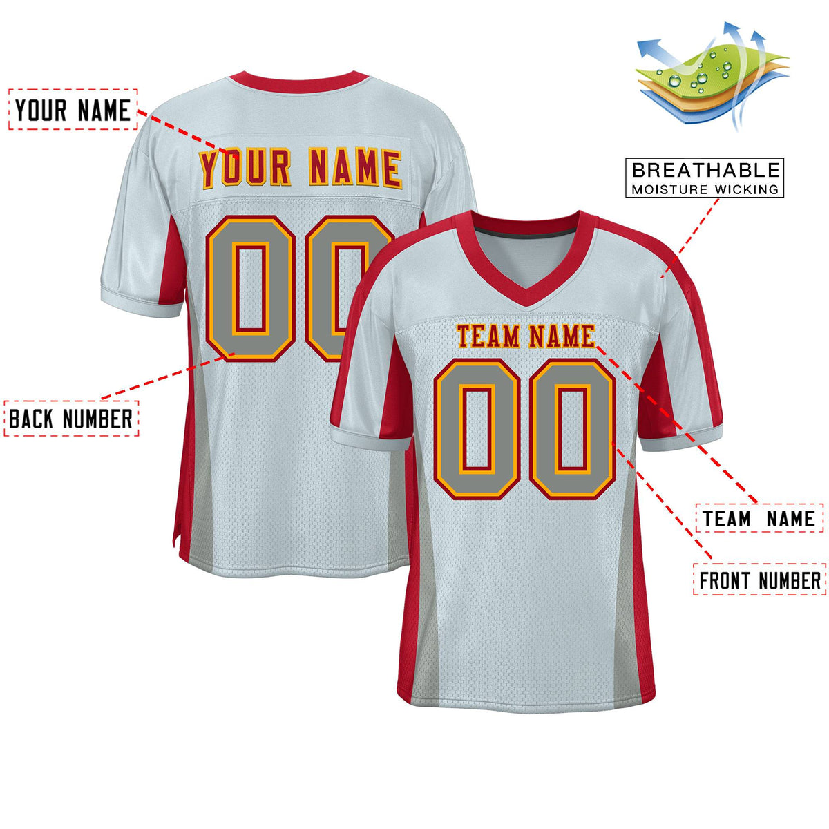 Custom Gray Color Block Mesh Authentic American Football Jersey