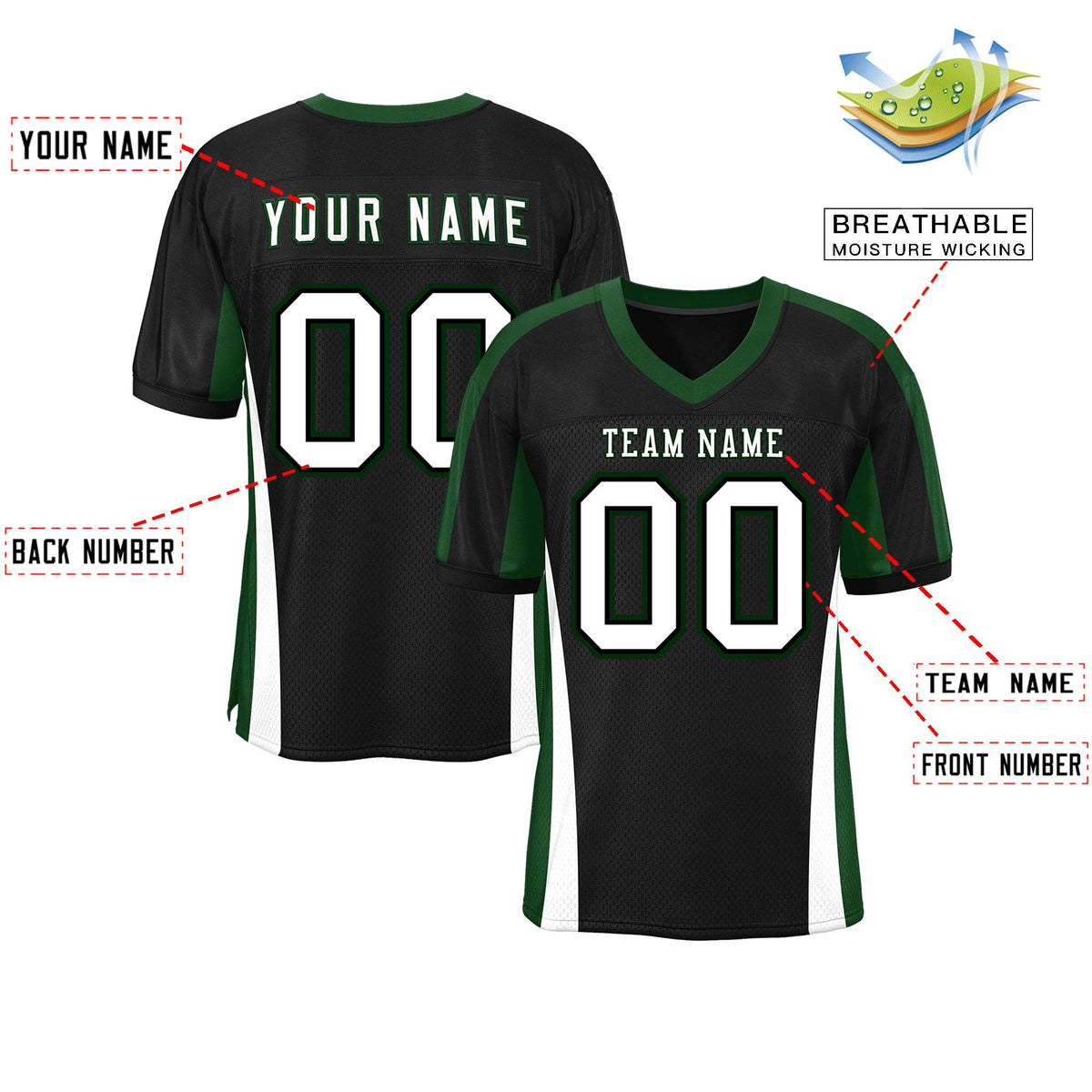 Custom Black Color Block Mesh Authentic American Football Jersey