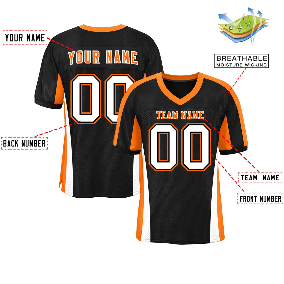 Custom Black Color Block Mesh Authentic American Football Jersey
