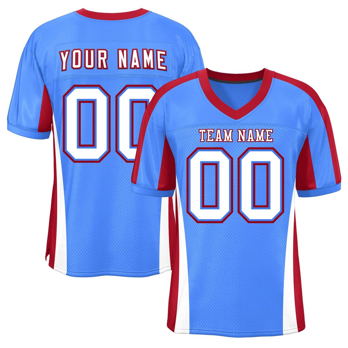 Custom Powder Blue Color Block Mesh Authentic American Football Jersey