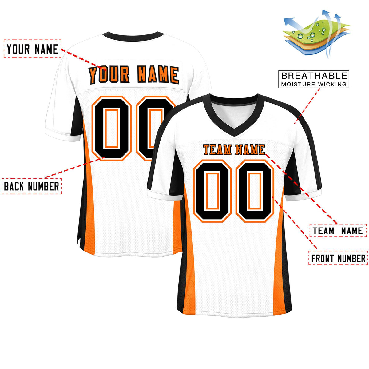 Custom White Color Block Mesh Authentic American Football Jersey