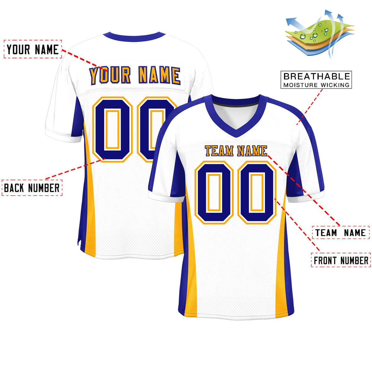 Custom White Color Block Mesh Authentic American Football Jersey