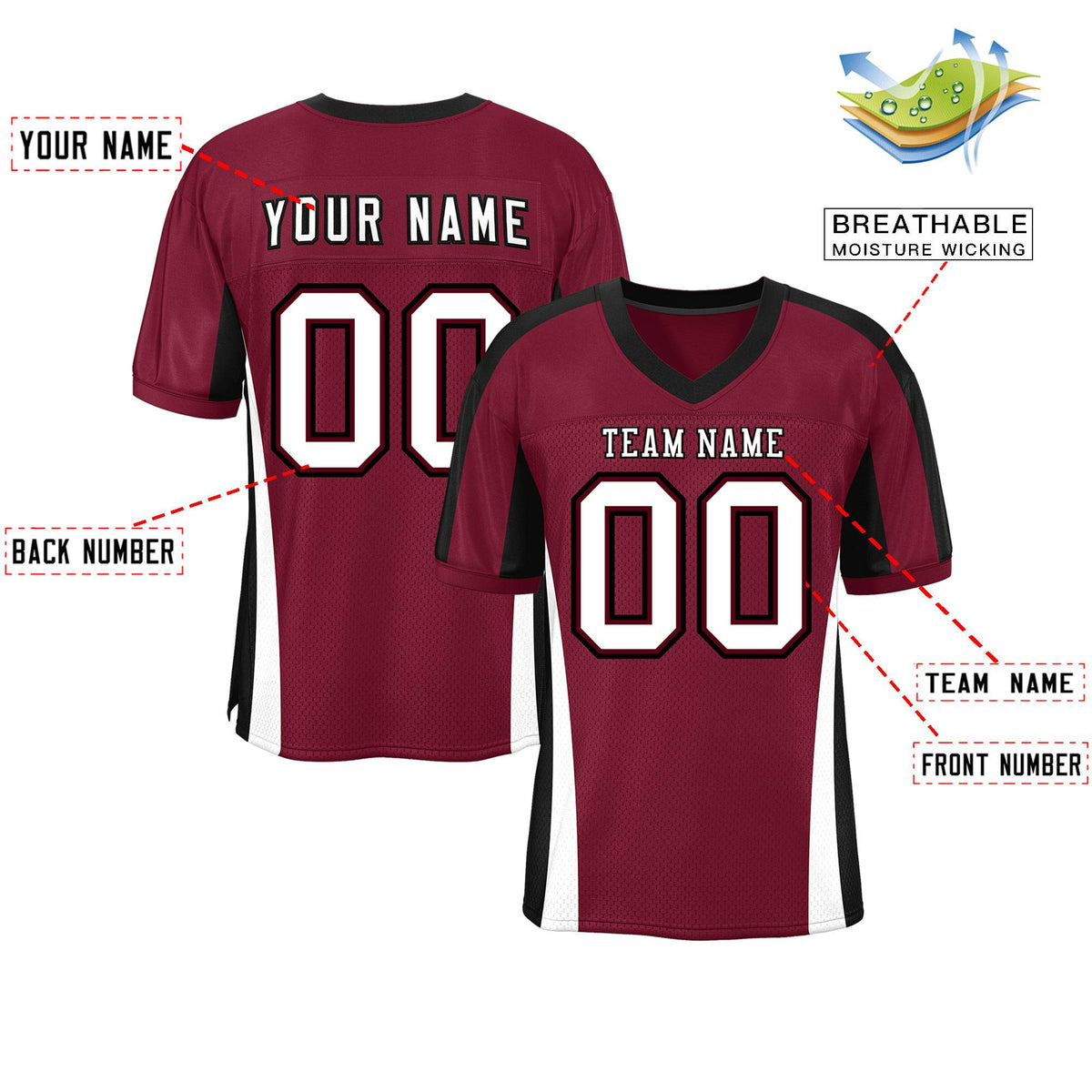 Custom Cardinal Color Block Mesh Authentic American Football Jersey