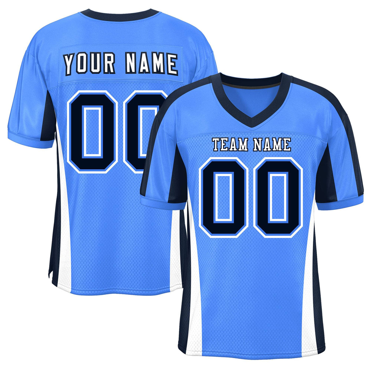 Custom Powder Blue Color Block Mesh Authentic American Football Jersey