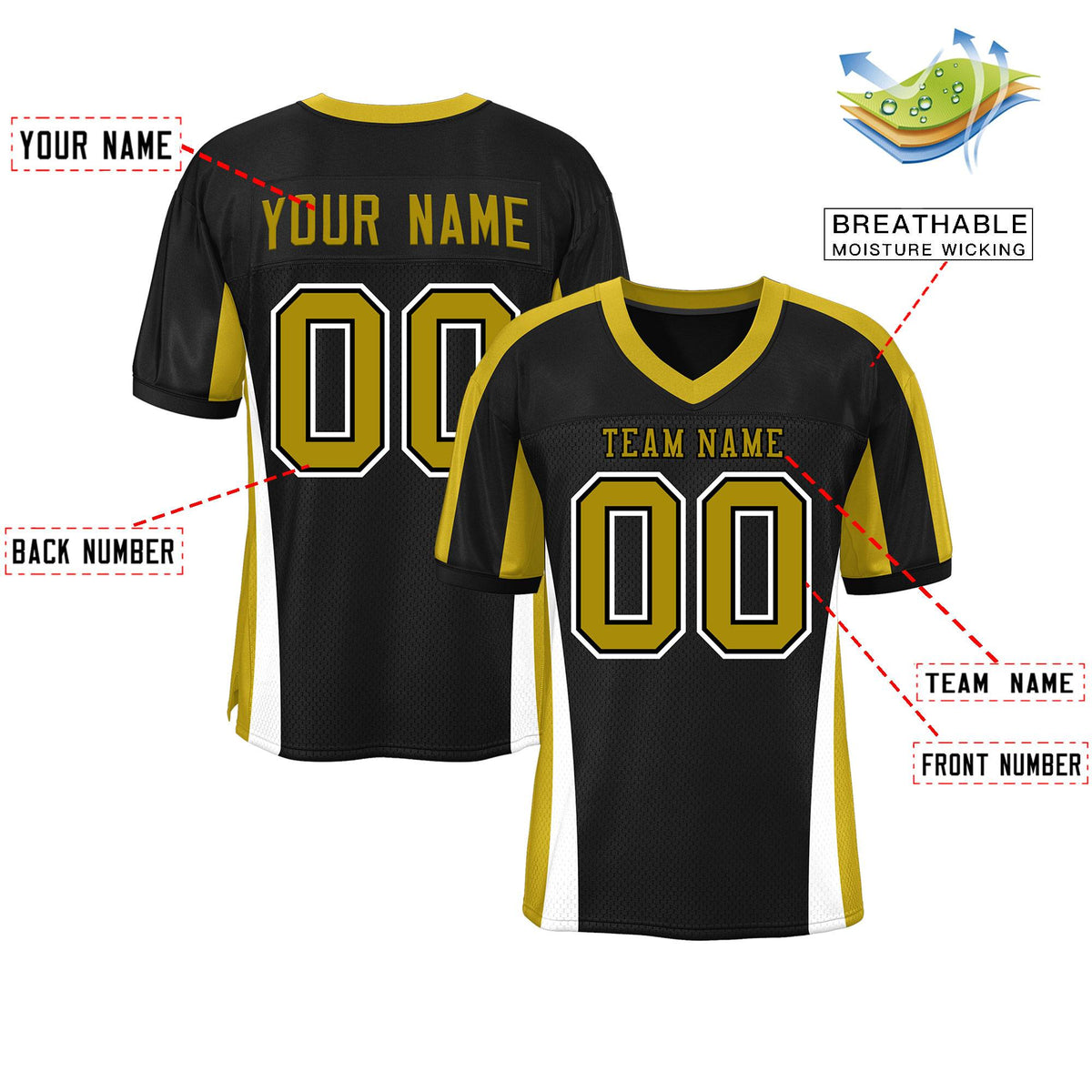 Custom Black Color Block Mesh Authentic American Football Jersey
