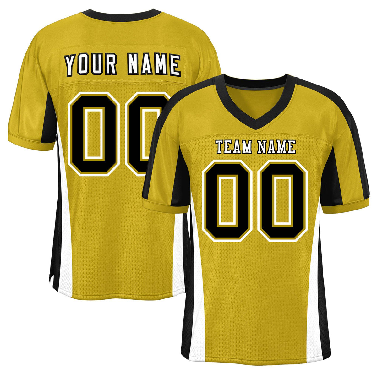 Custom Old Gold Color Block Mesh Authentic American Football Jersey