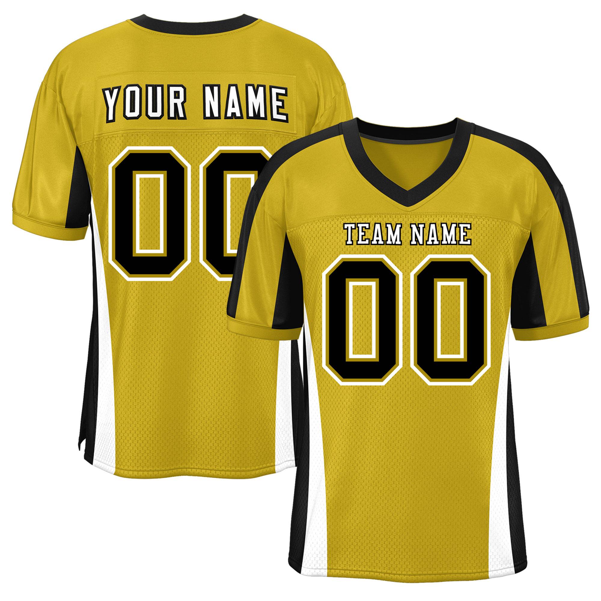 Custom Old Gold Color Block Mesh Authentic American Football Jersey