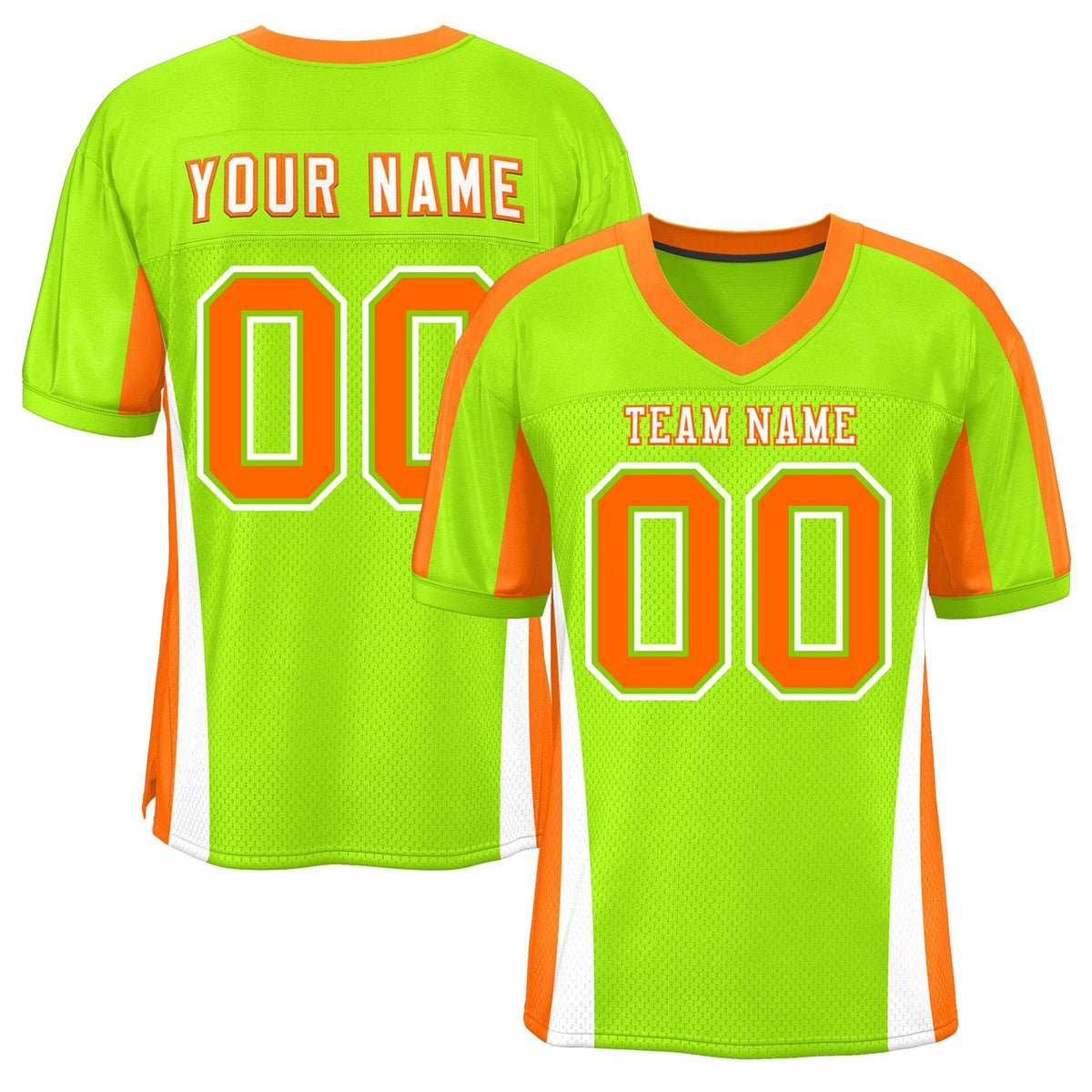 Custom Neon Green Color Block Mesh Authentic American Football Jersey