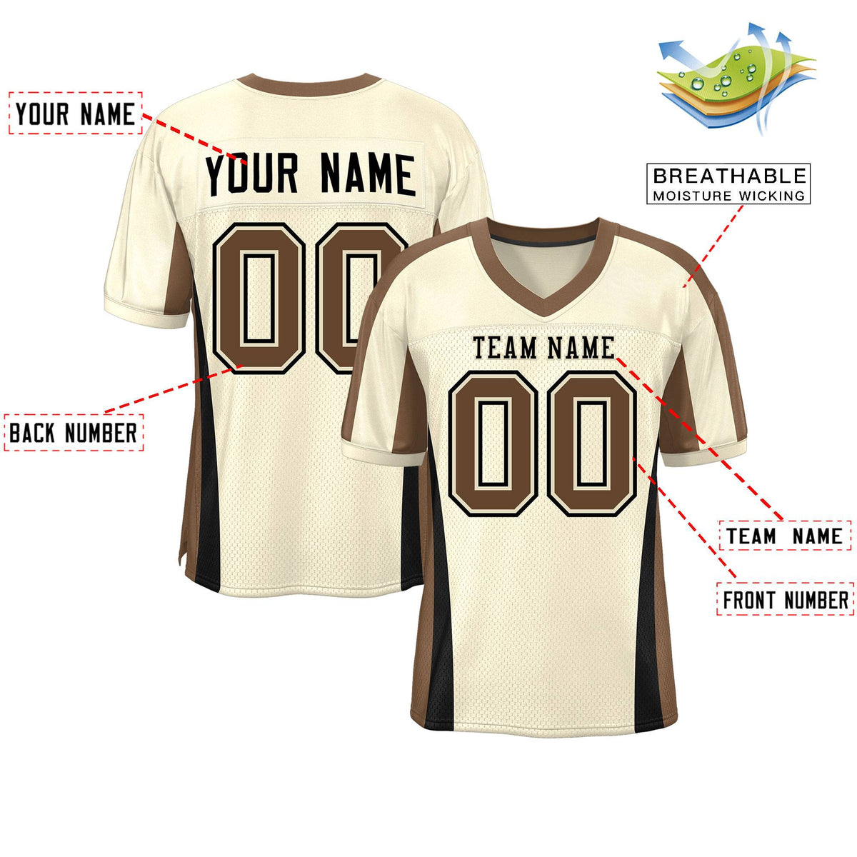 Custom Cream Color Block Mesh Authentic American Football Jersey