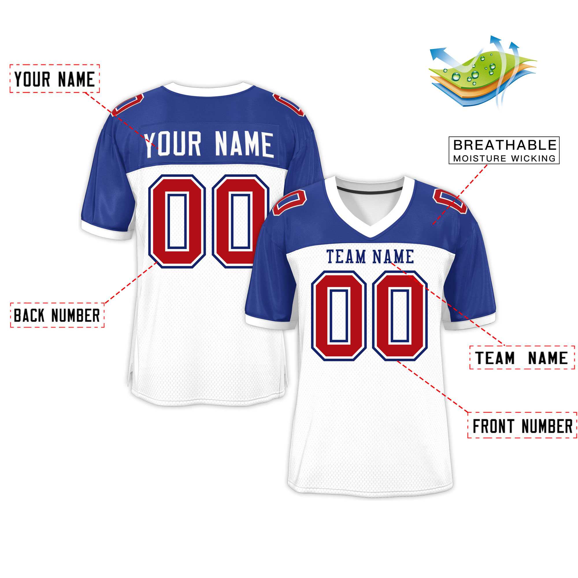 Custom Red Navy-White Classic Style Mesh American Football Jersey | KXKSHOP