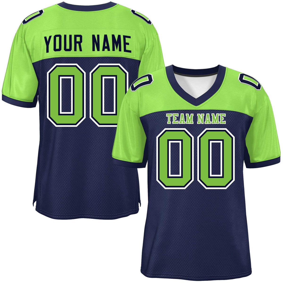 Custom Navy-Neon Green Raglan Sleeves Fashion American Football Jersey | KXKSHOP