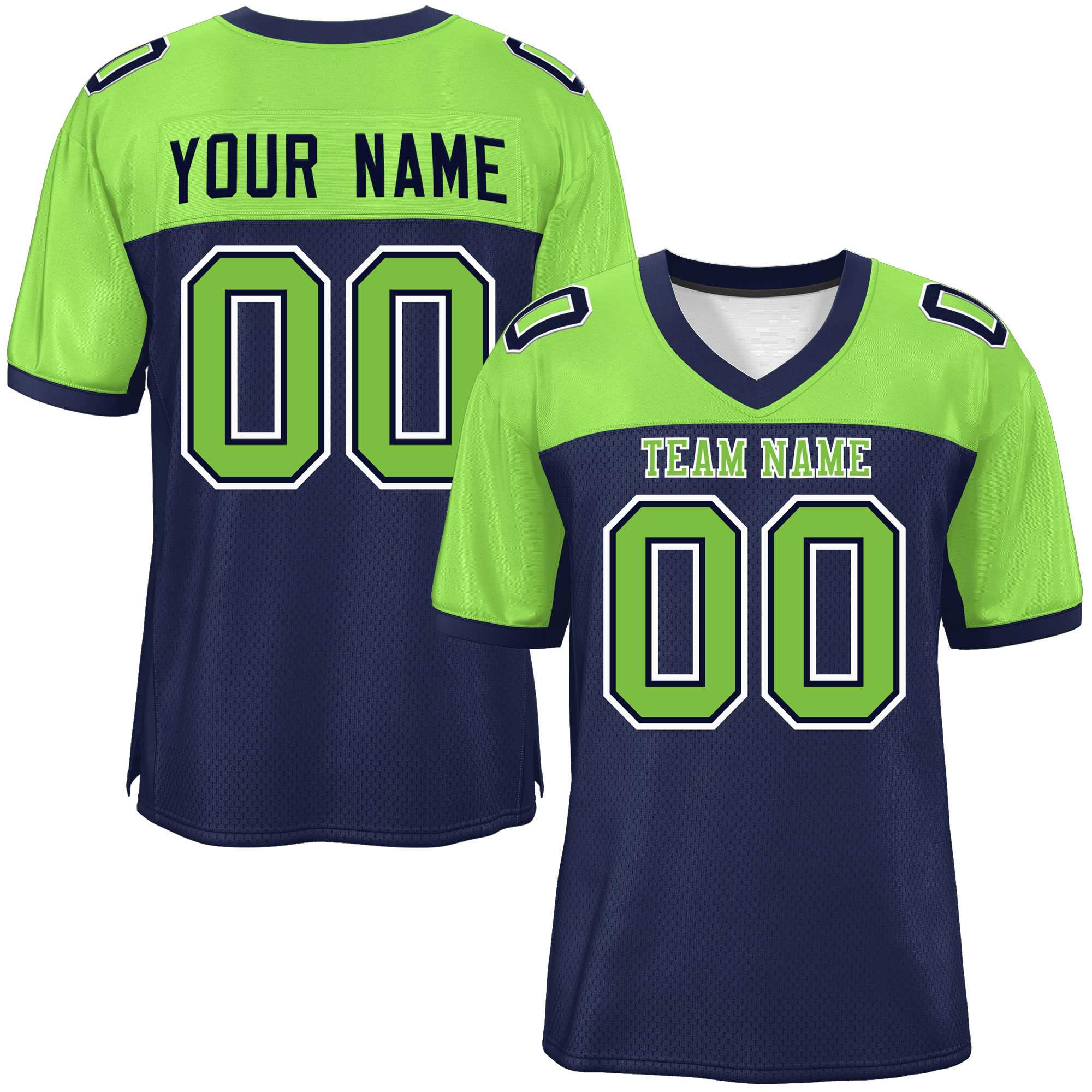 Custom Navy-Neon Green Raglan Sleeves Fashion American Football Jersey | KXKSHOP