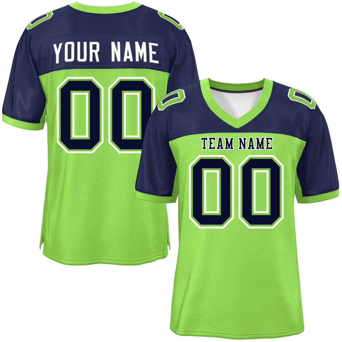 Custom Neon Green-Navy Raglan Sleeves Fashion American Football Jersey | KXKSHOP