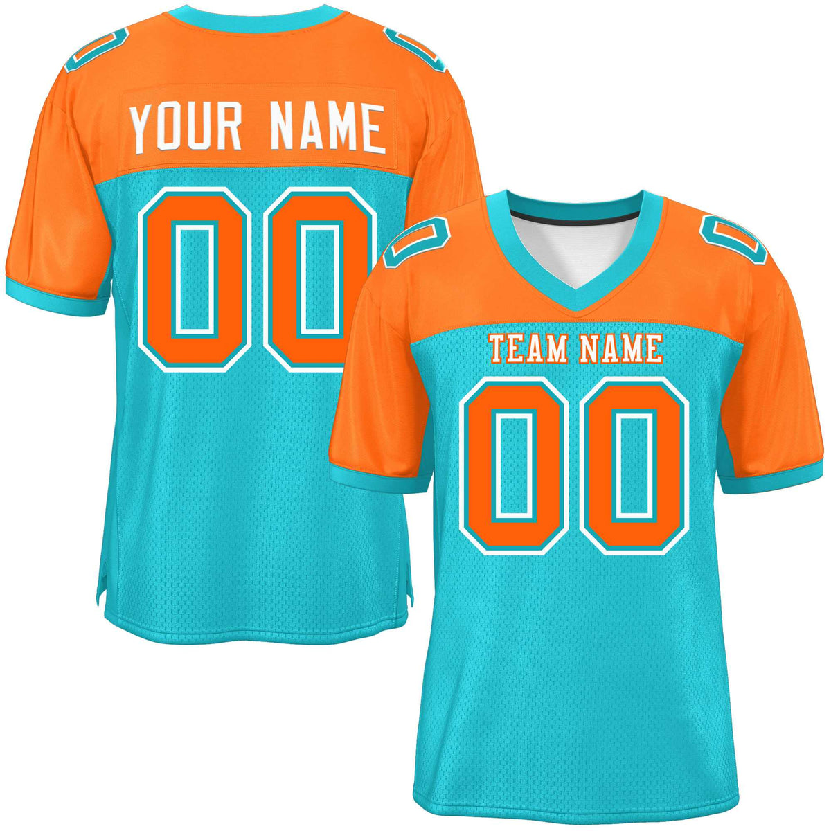 Custom Aqua-Orange Raglan Sleeves Fashion American Football Jersey | KXKSHOP