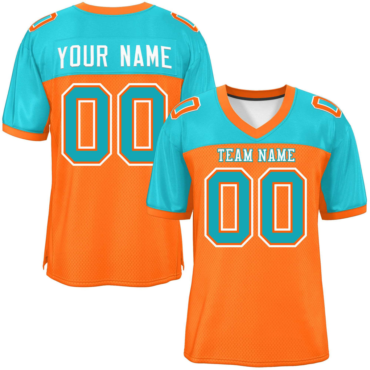 Custom Orange-Aqua Raglan Sleeves Fashion American Football Jersey | KXKSHOP