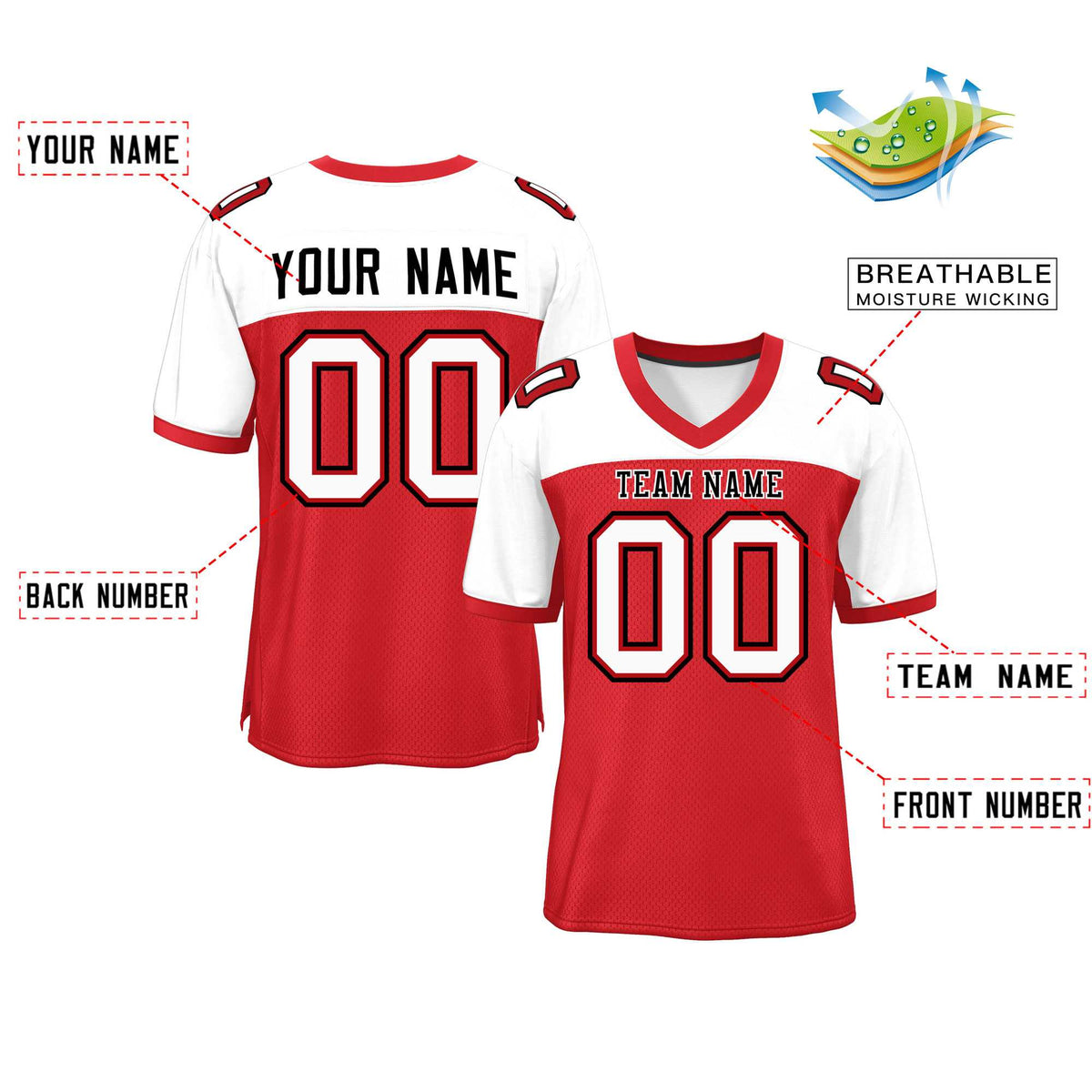 Custom Red Navy-White Classic Style Mesh American Football Jersey | KXKSHOP