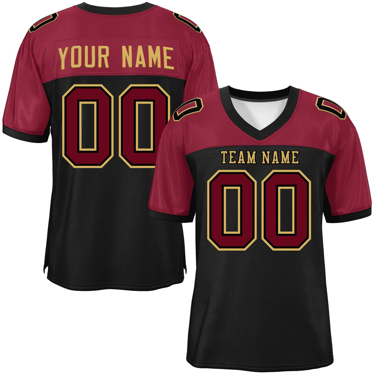 Custom Black-Crimson Raglan Sleeves Fashion American Football Jersey | KXKSHOP