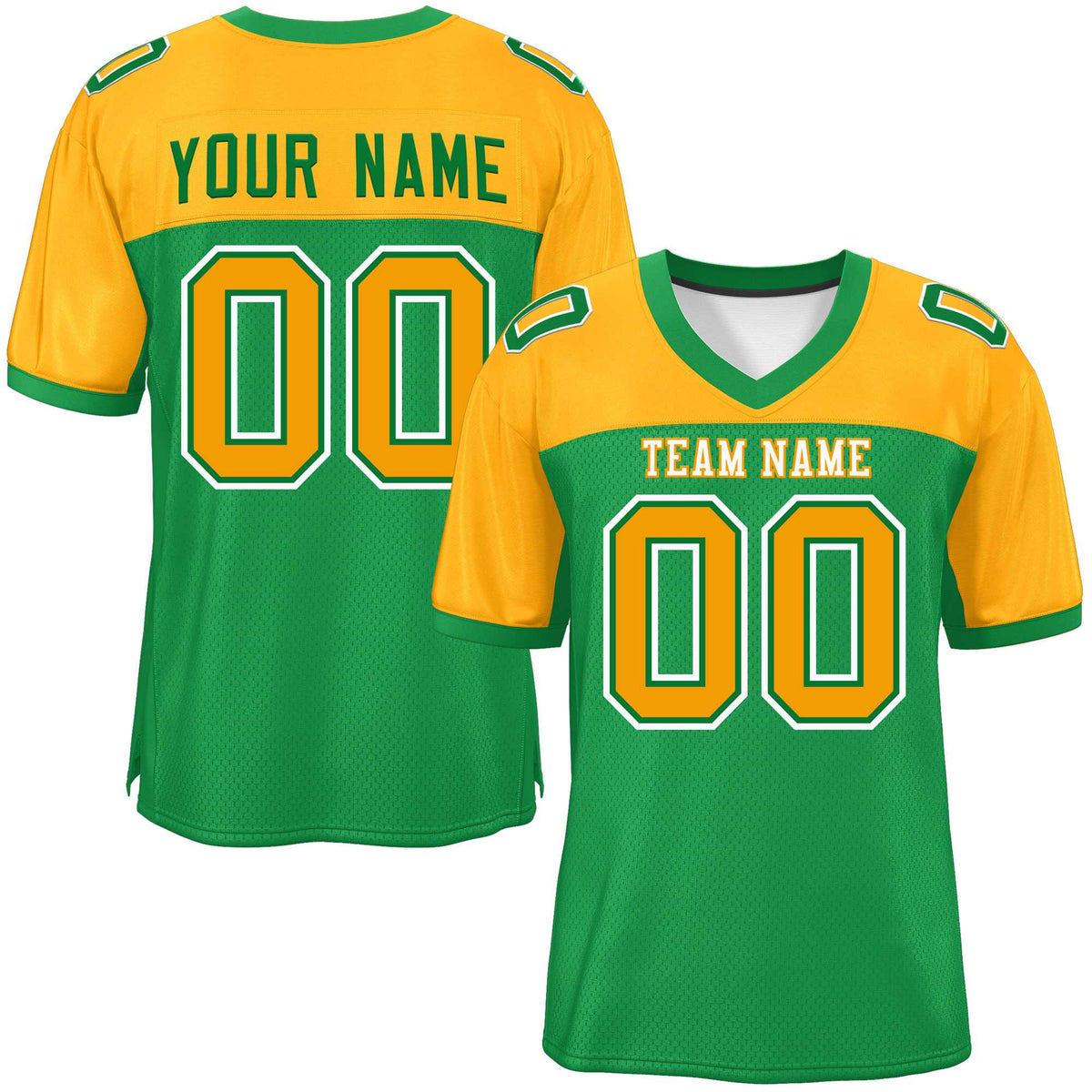 Custom Kelly Green-Yellow Raglan Sleeves Fashion American Football Jersey | KXKSHOP