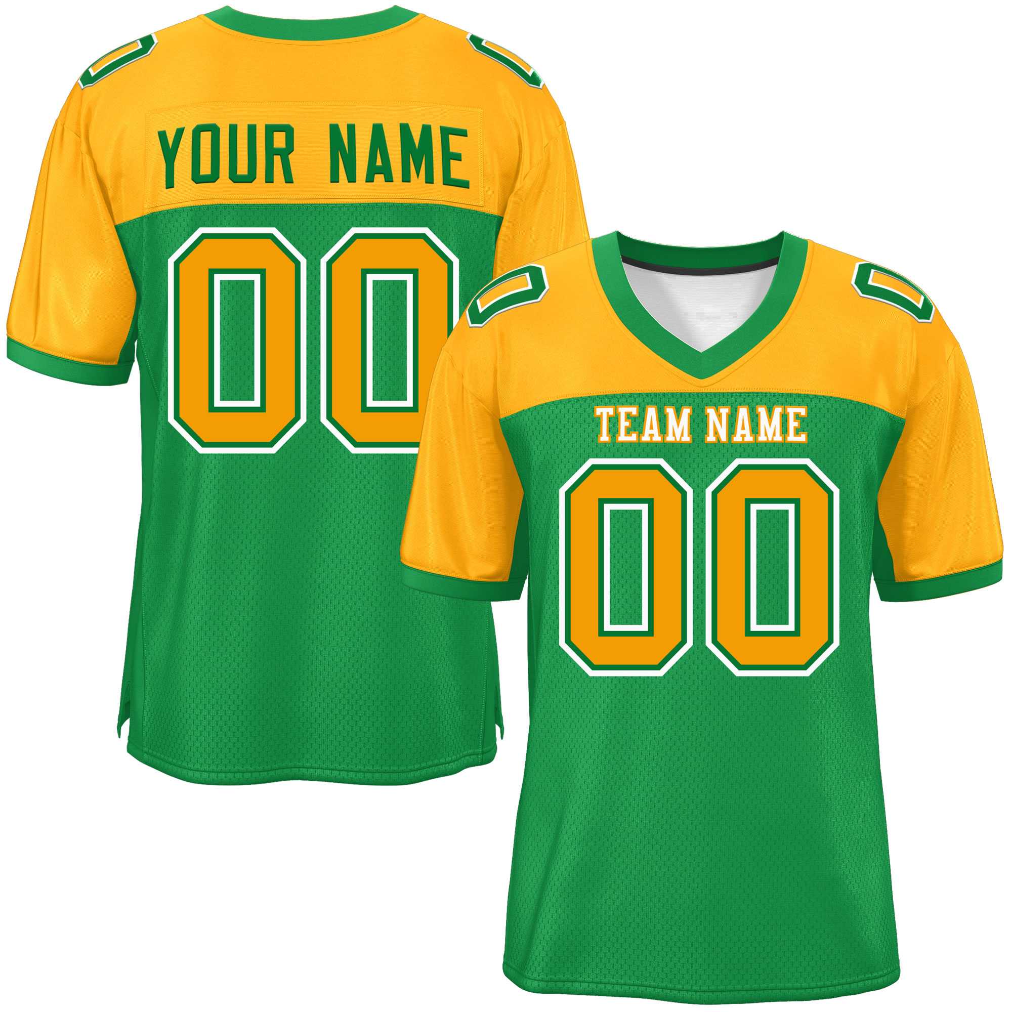 Custom Kelly Green-Yellow Raglan Sleeves Fashion American Football Jersey | KXKSHOP